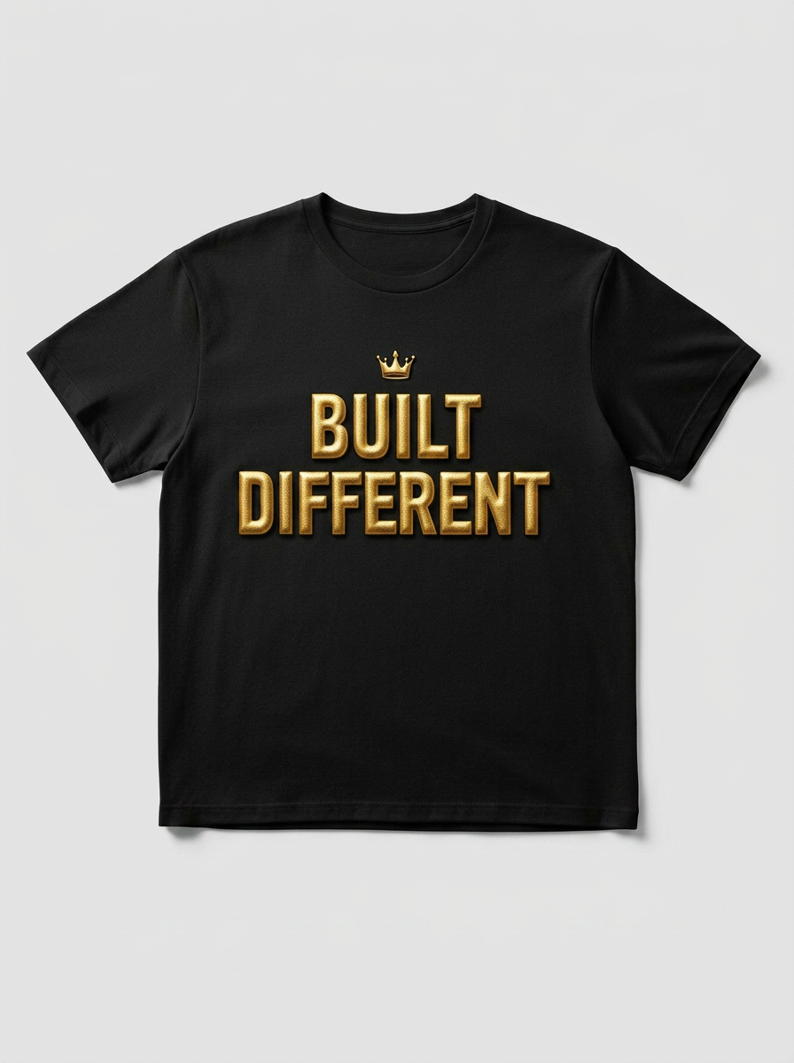 Model wearing Built Different tee