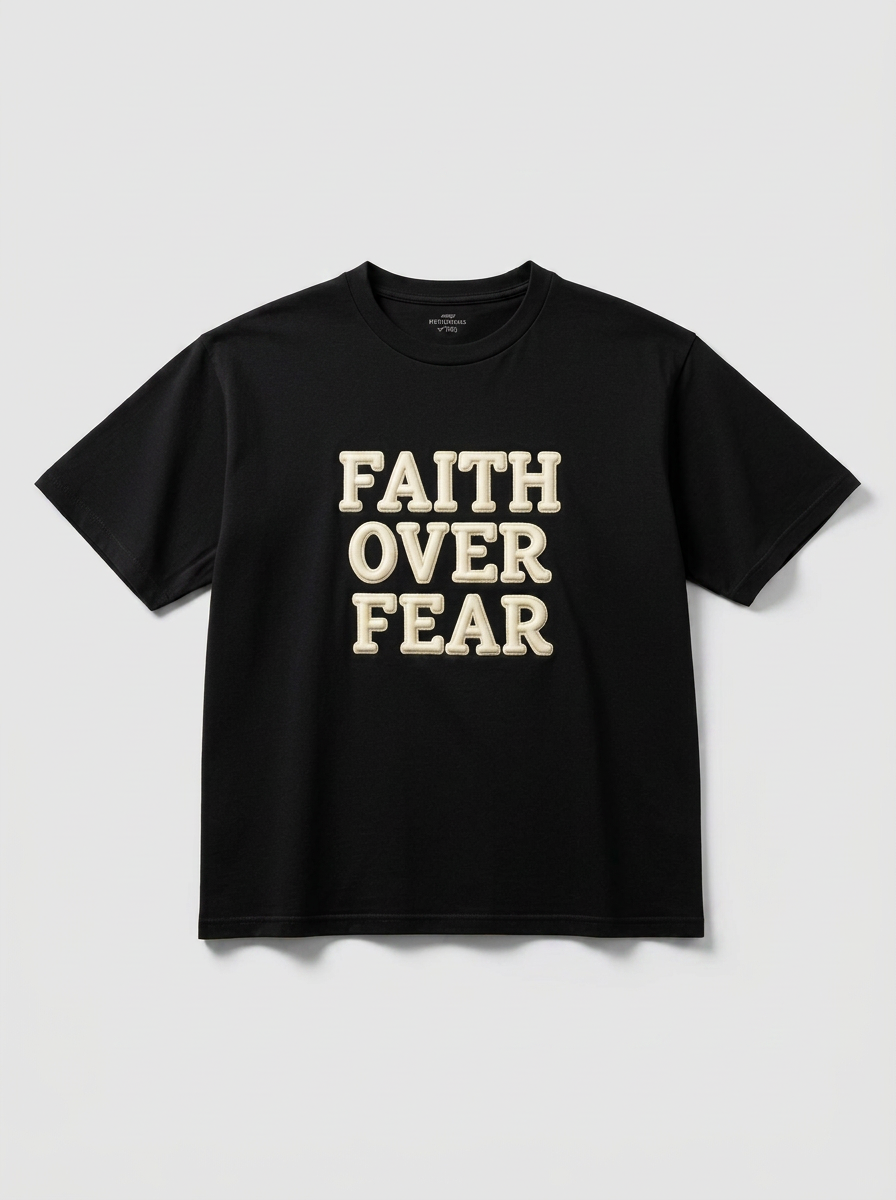 Model wearing Faith Over Fear tee