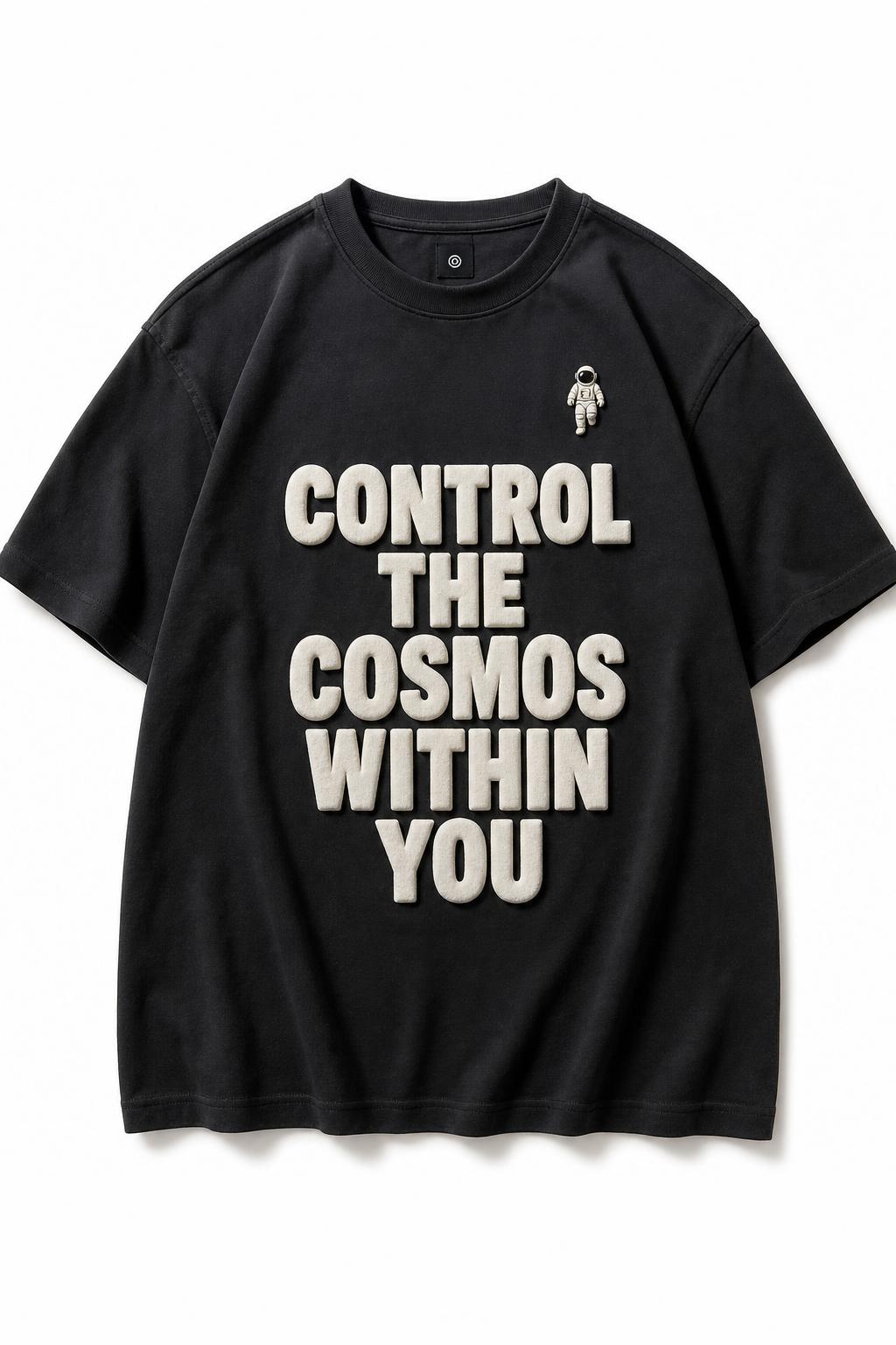 Model wearing Control The Cosmos Within You tee